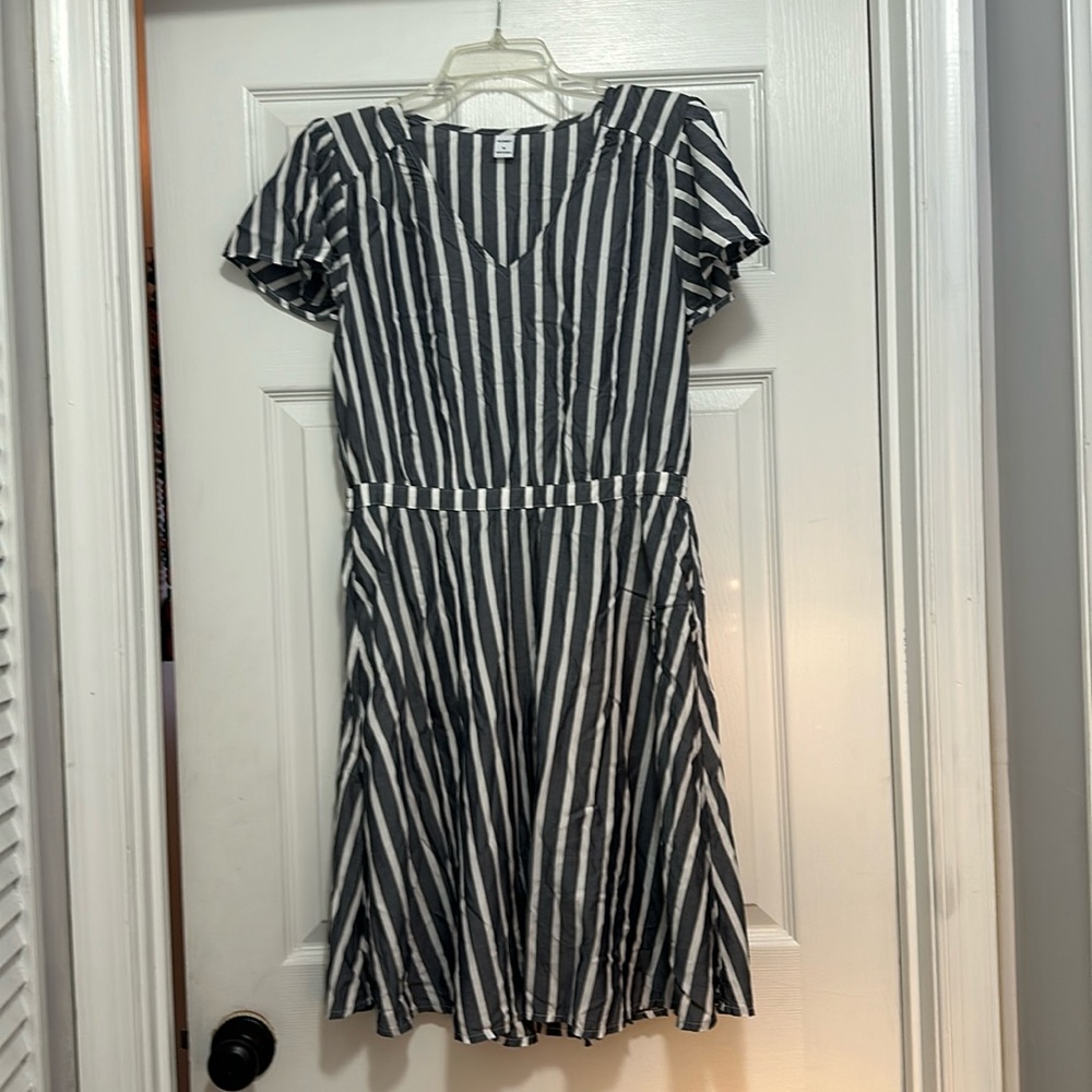 Blue and white striped casual dress